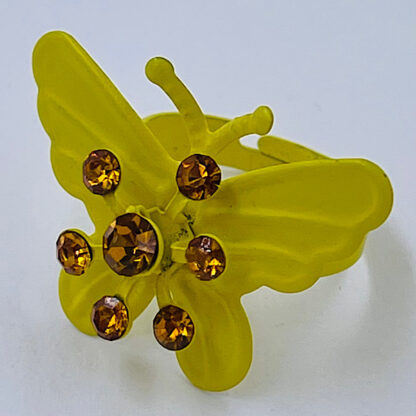 Sommerfuglering gul med diamantsten Lakeret justerbar ring
