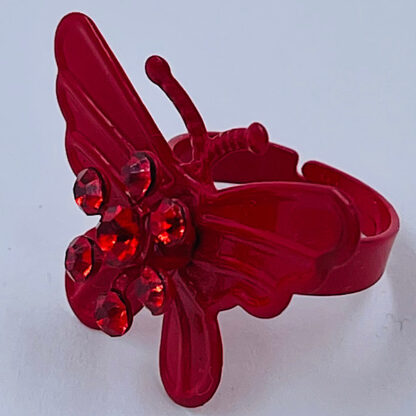 Sommerfuglering Rød med diamantsten Lakeret justerbar ring